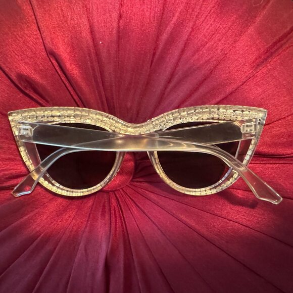 SALE!  Sunglasses Blinged Out Rhinestones Encrusted Clear Cat Eye Brown Lenses main image 8